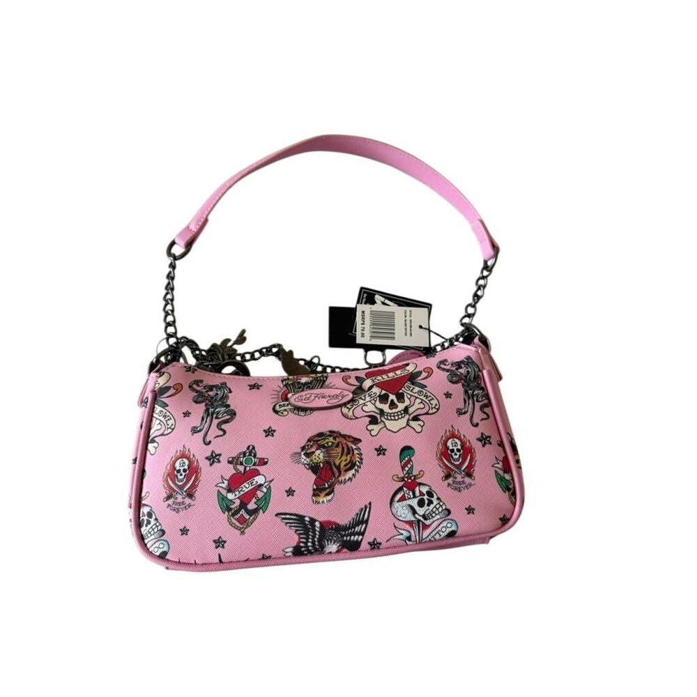 NWT! "Ed Hardy" Blush Tattoo Pink Vegan Leather Shoulder Bag EHH-090-42-USH